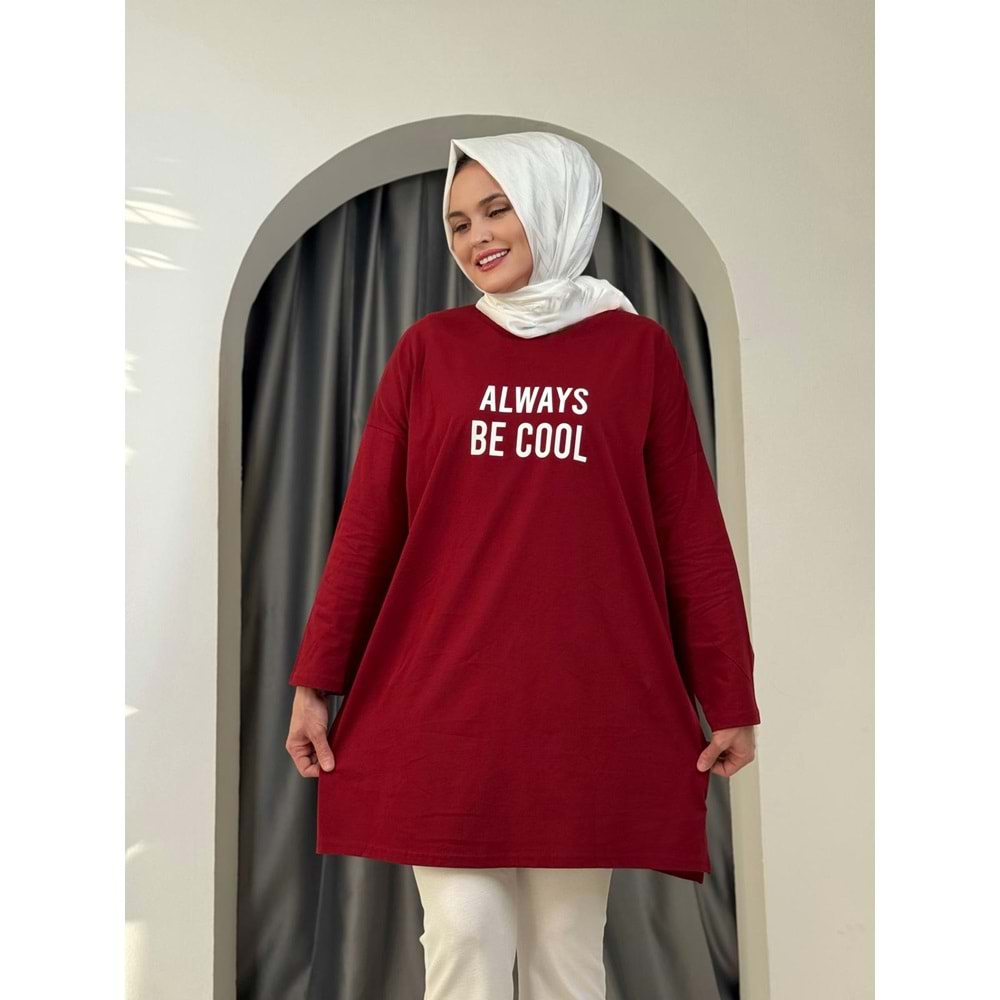 Always Baskılı Tunik 2356 - Bordo - TEK BEDEN