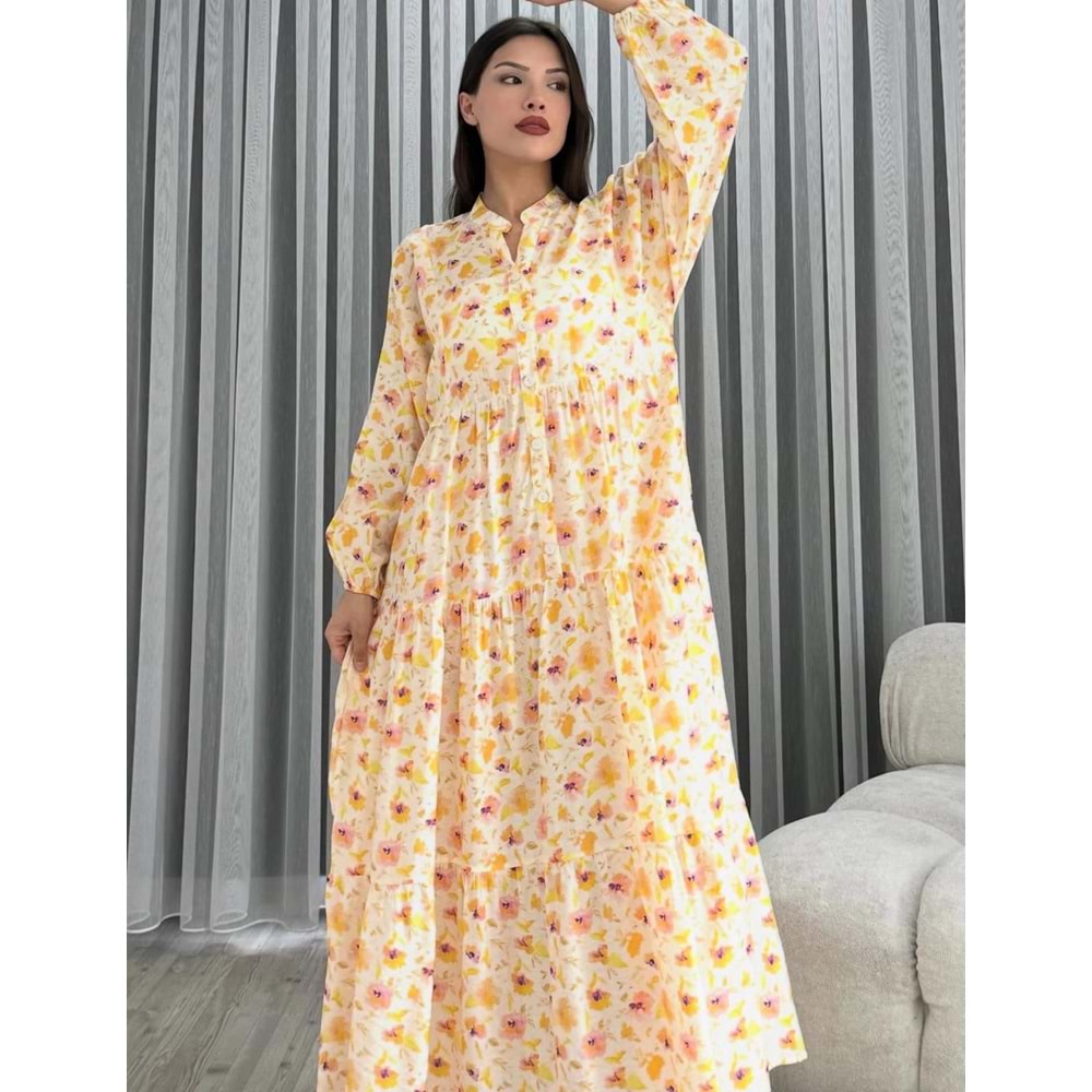 Çiçekli Elbise 251093 - Sarı - XL