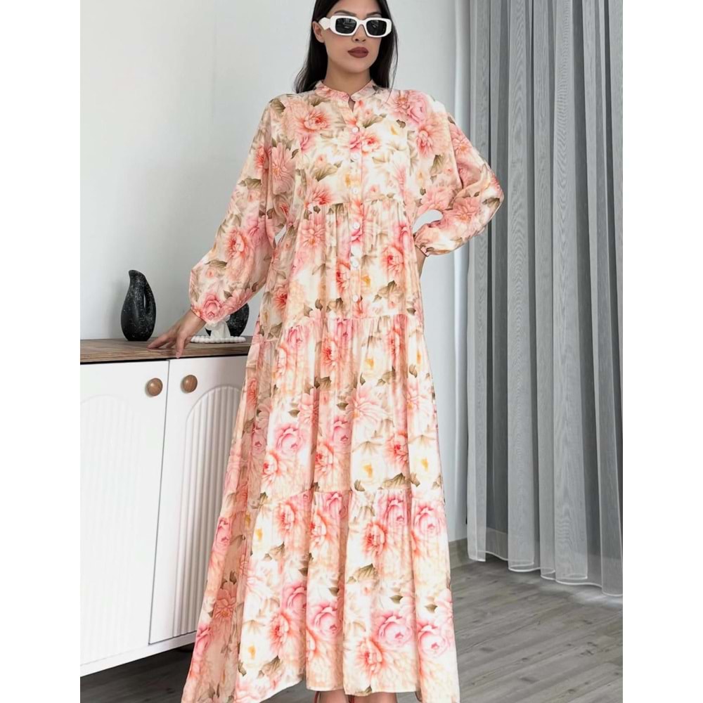 Çiçekli Elbise 251093 - Toz Pembe - XL - AZRA06069-52808