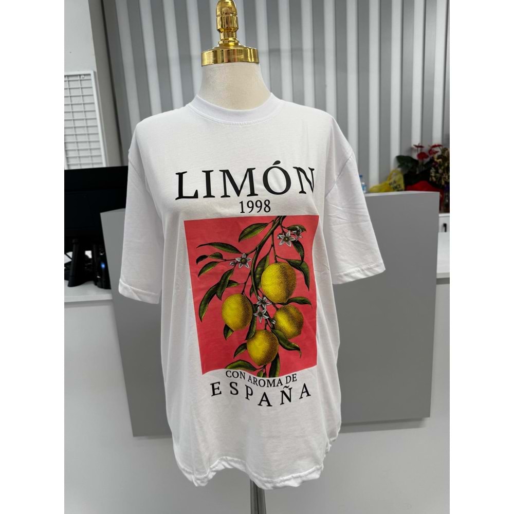 Limon Baskılı T-shırt 2073 - Beyaz - M-L