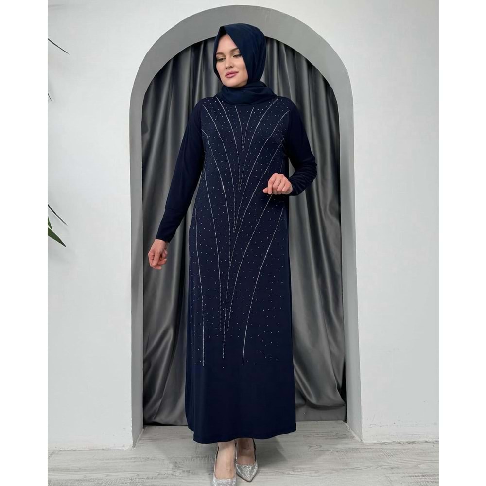 Önü Pullu Sendy Elbise 8656 - Lacivert - 38-40