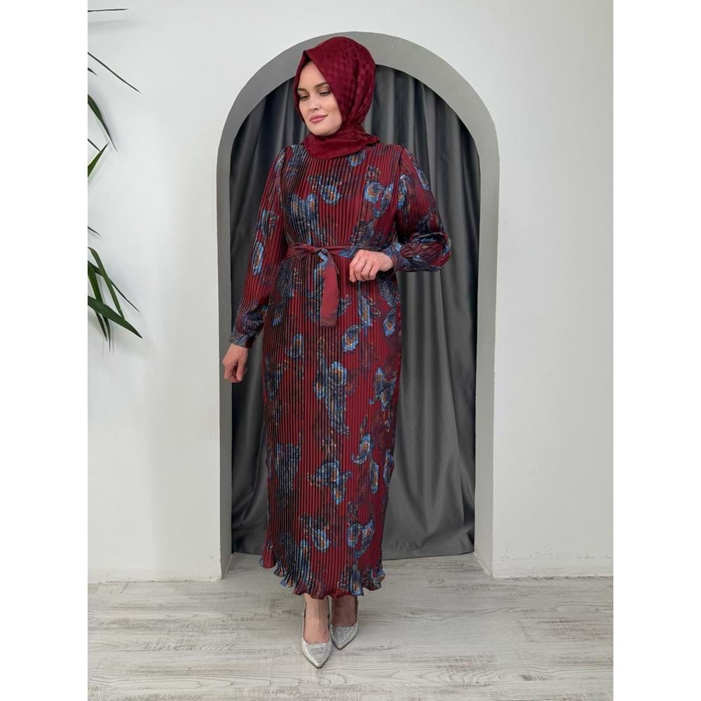 Piliseli Saten Elbise 23500 - Bordo - 38