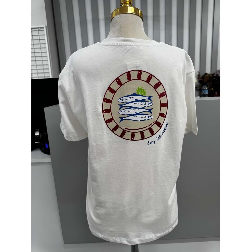 Balık Baskılı T-shirt 3668 - Beyaz - M