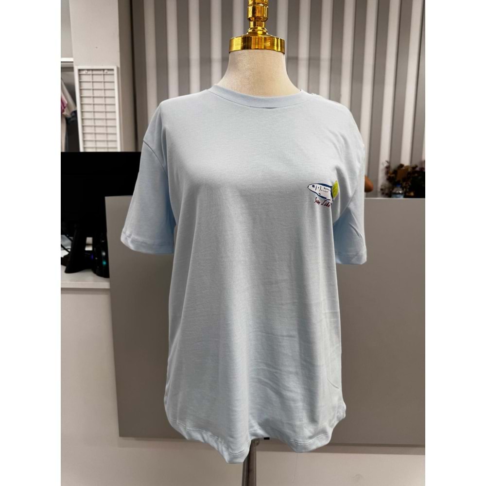 Balık Baskılı T-shirt 3668 - Mavi - M