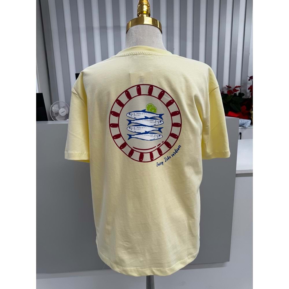 Balık Baskılı T-shirt 3668 - Sarı - S