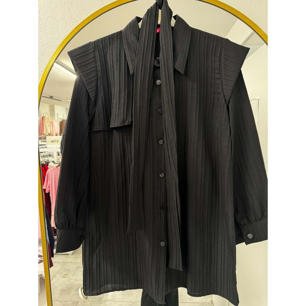 Kapaklı Çizgili Gömlek 770 - Siyah - L-XL - AZRA06204-53183