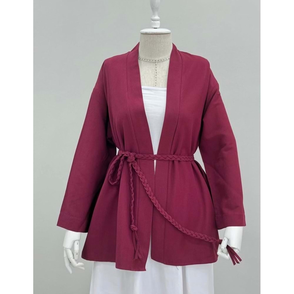 Keten Kimono 536 - Bordo - TEK BEDEN - AZRA06425-53123