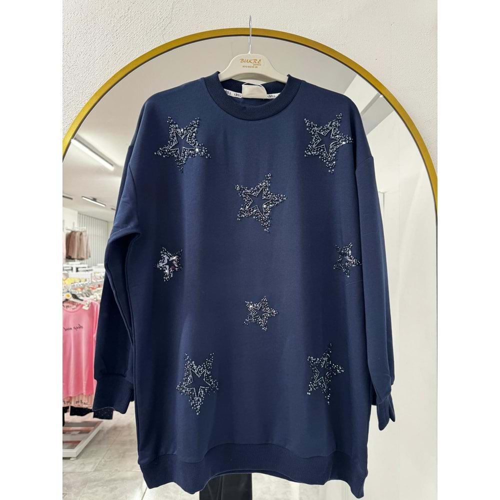 Yıldız Motifli Tunik 3052 - Lacivert - M-L