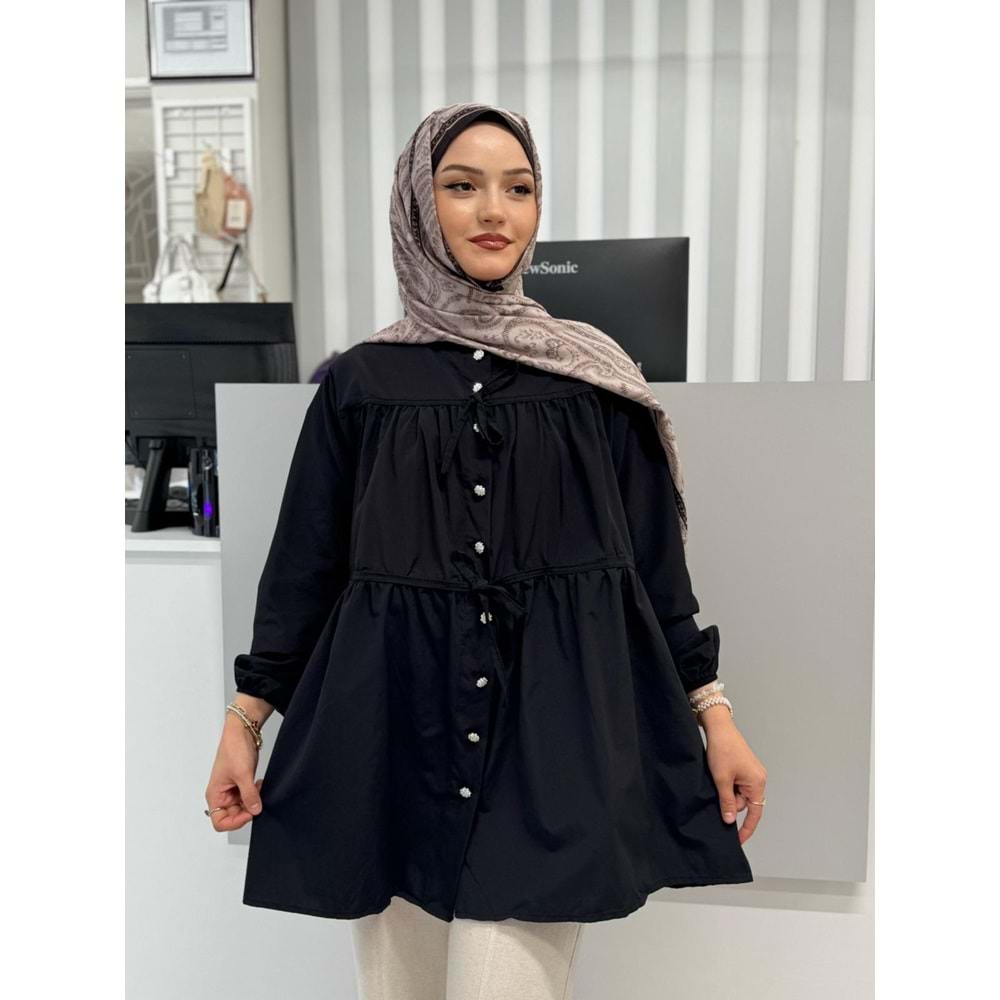 Poplin Biyeli Elmas Düğmeli Gömlek 799 - azra fashion - Siyah - L-XL