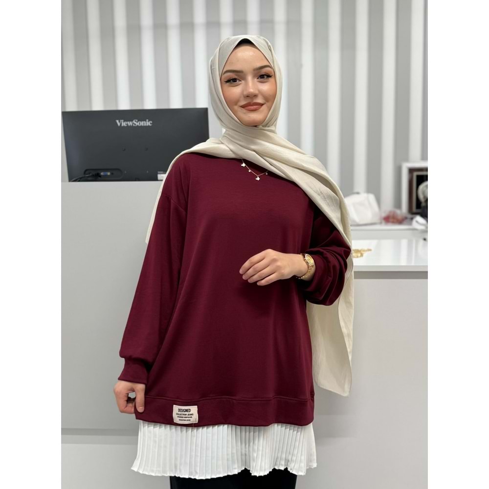 Eteği Piliseli Tunik 816 - Bordo - S-M