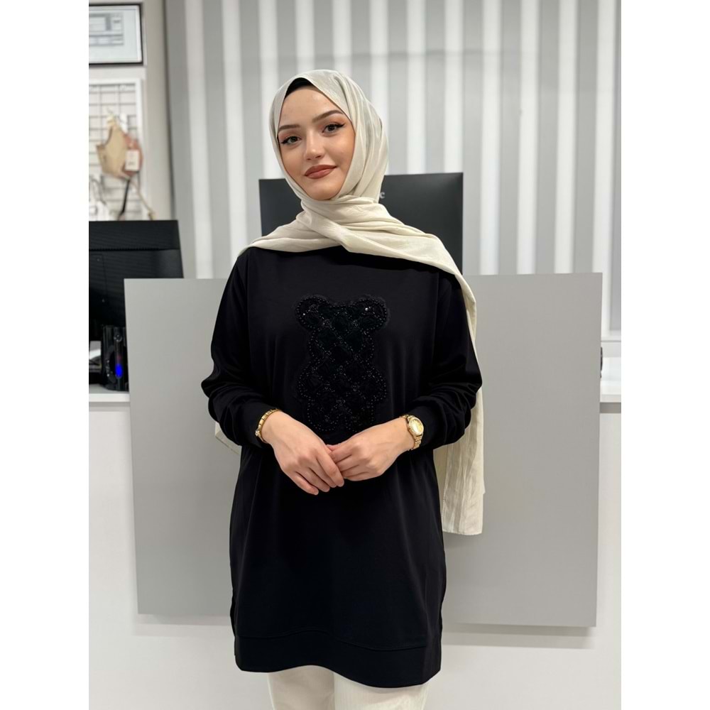 Çiçek Ayıcıklı Tunik 26125 - Siyah - L