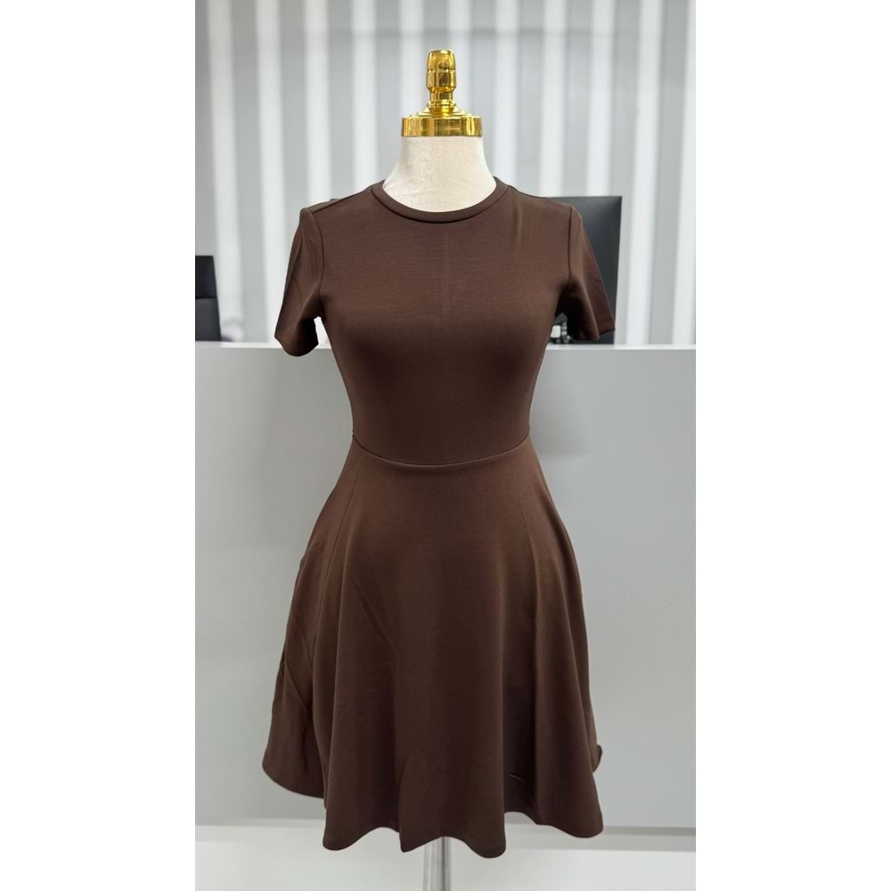 Pelerinli Kısa Kollu Elbise 0003 - Acı Kahve - L
