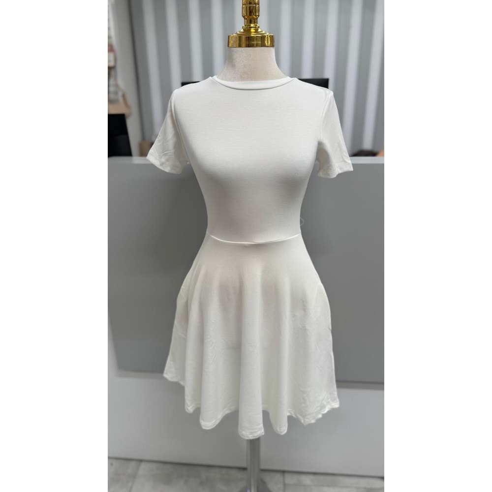 Pelerinli Kısa Kollu Elbise 0003 - Beyaz - L