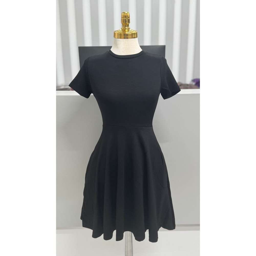 Pelerinli Kısa Kollu Elbise 0003 - Siyah - L