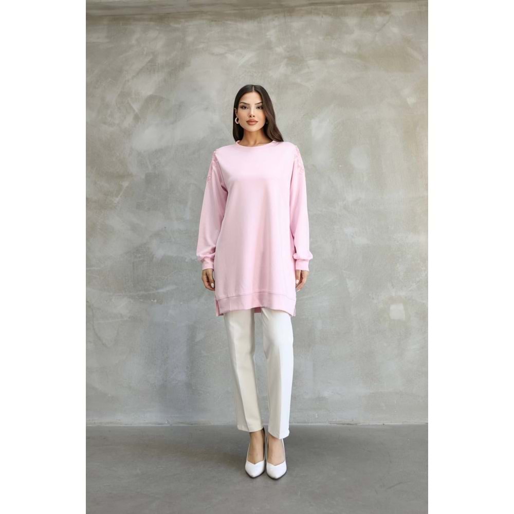 Omuzları Çiçekli Tunik 26119 - Pembe - L