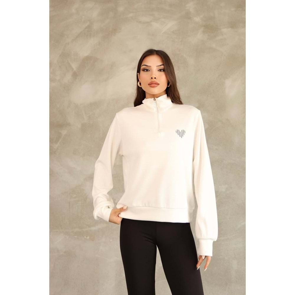 Kalp Nakış Detaylı Sweat 26147 - Ekru - XL