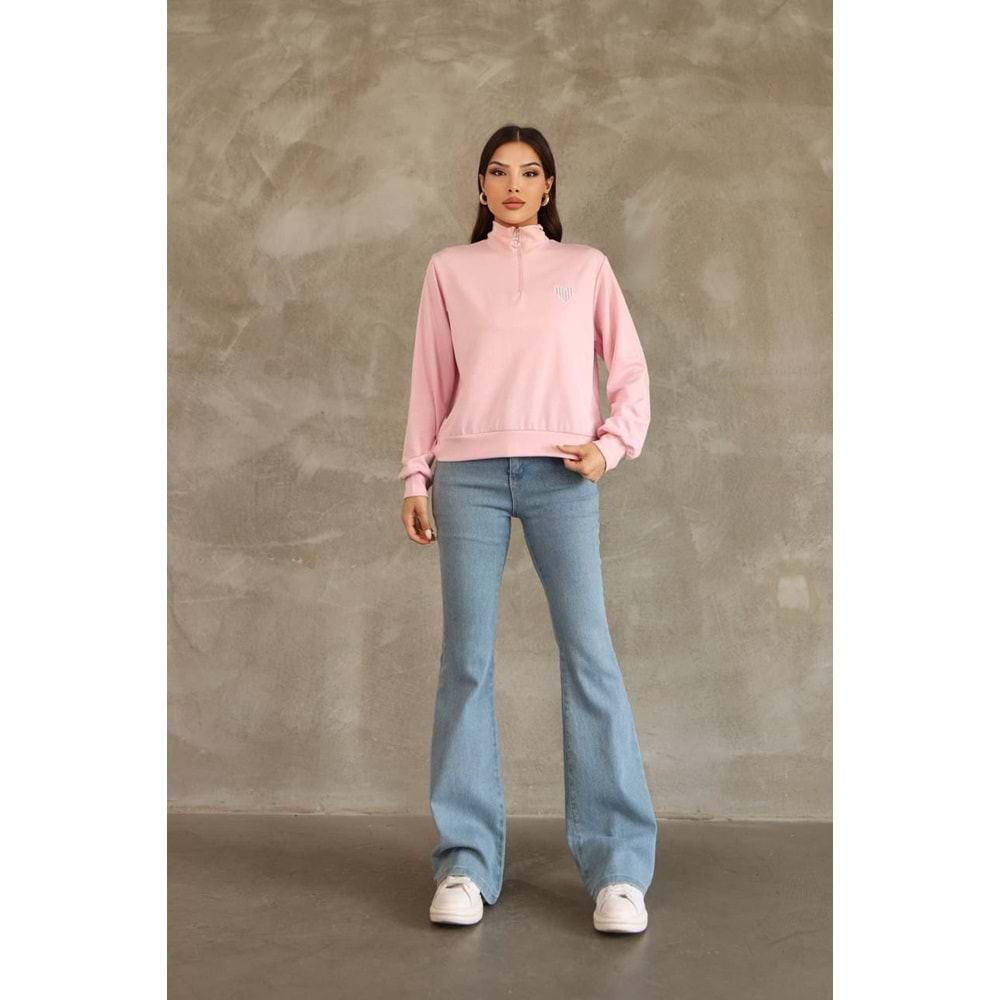 Kalp Nakış Detaylı Sweat 26147 - Pembe - L