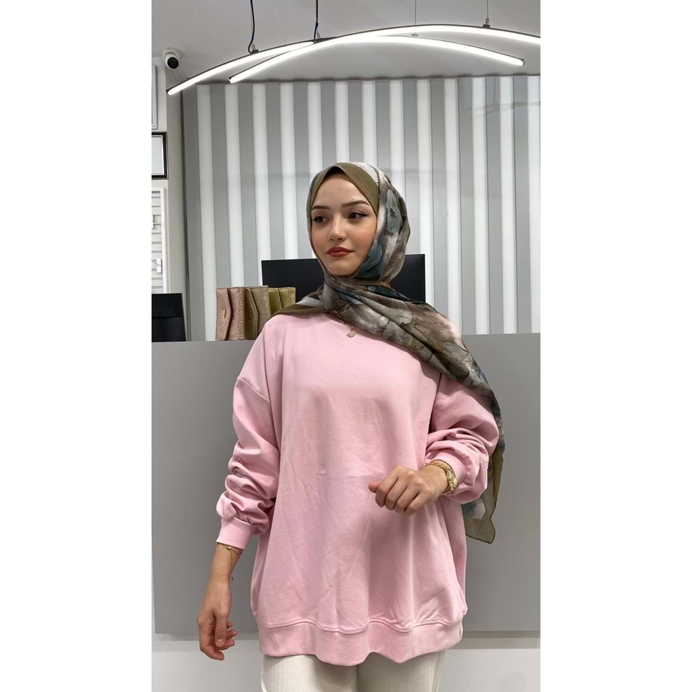 Bisiklet Yaka Salaş Sweat 26172 - Pembe - TEK BEDEN