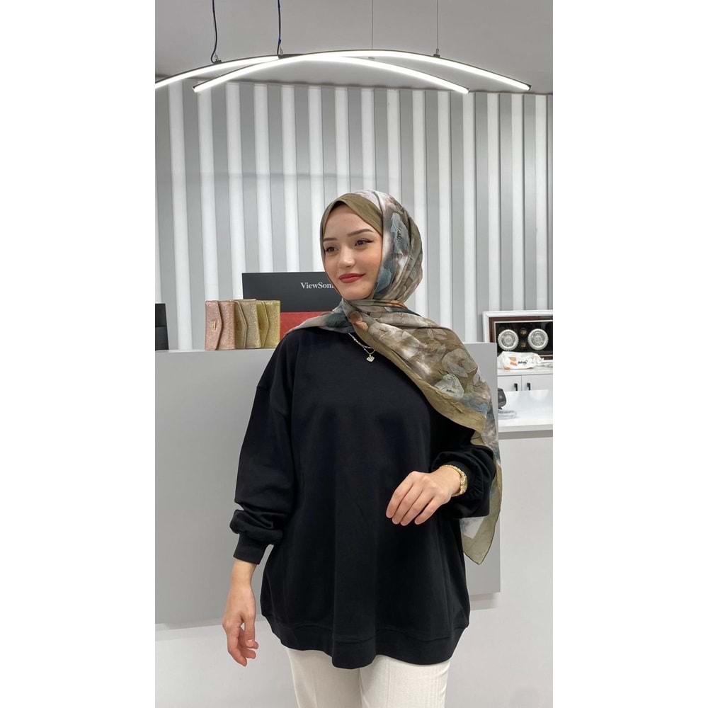 Bisiklet Yaka Salaş Sweat 26172 - Siyah - TEK BEDEN