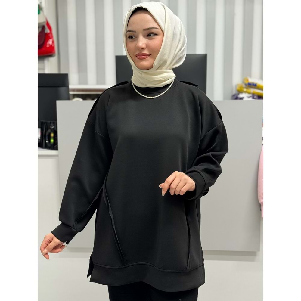 Süs Dikişli Scuba Tunik 1025 - Siyah - L-XL