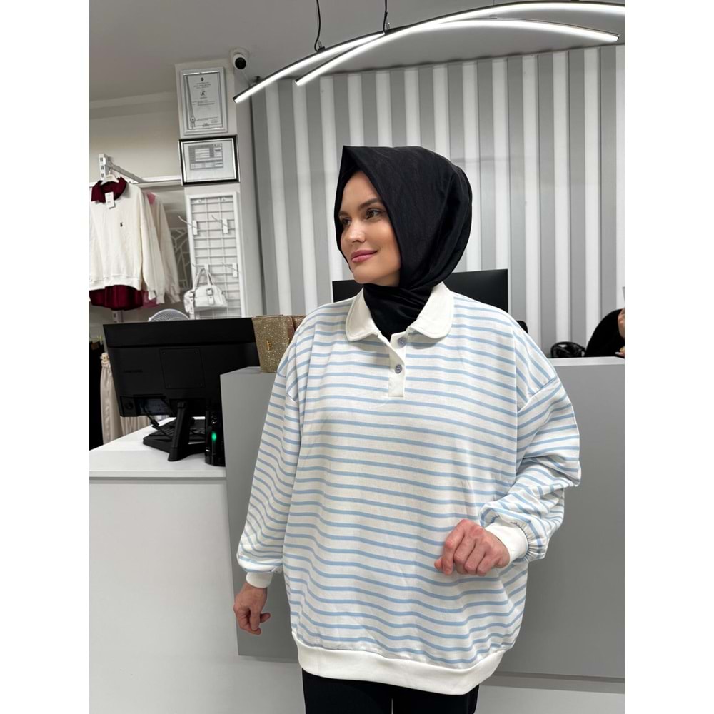 Çizgili Sweat 26178 - Mavi - TEK BEDEN