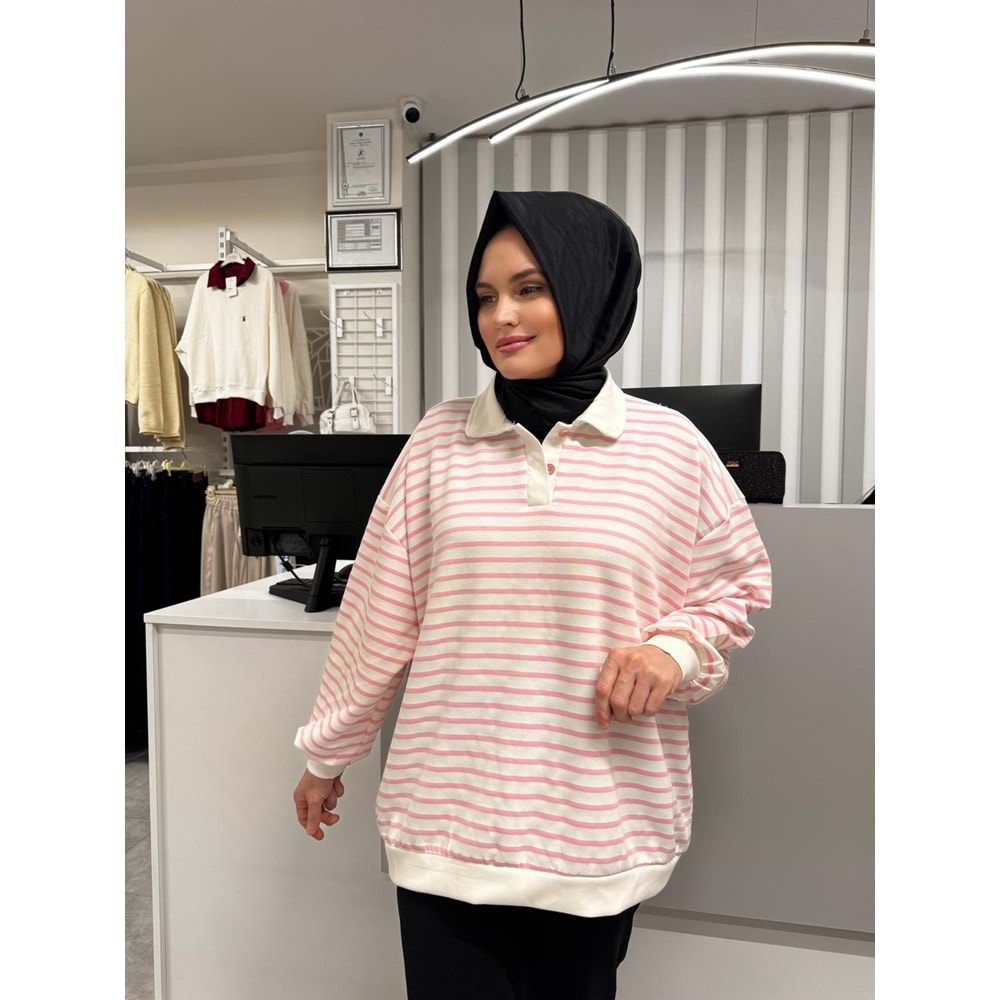 Çizgili Sweat 26178 - Pembe - TEK BEDEN