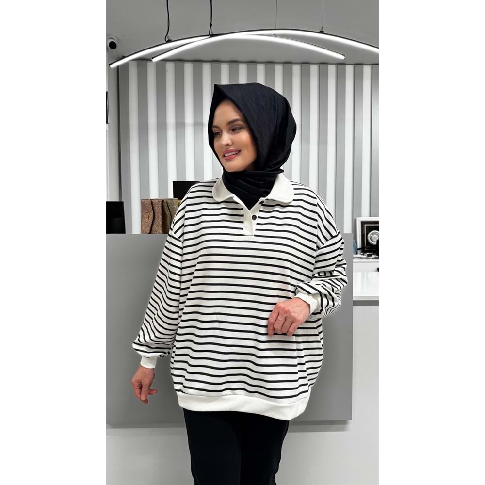 Çizgili Sweat 26178 - Siyah - TEK BEDEN