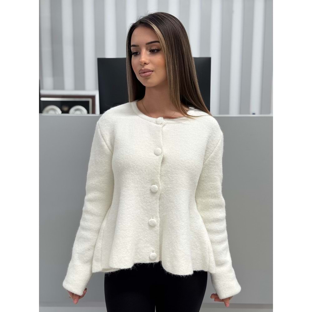 Yumuşak Dokulu Peplum Düğmeli Triko Hırka 60985 - Ekru - TEK BEDEN