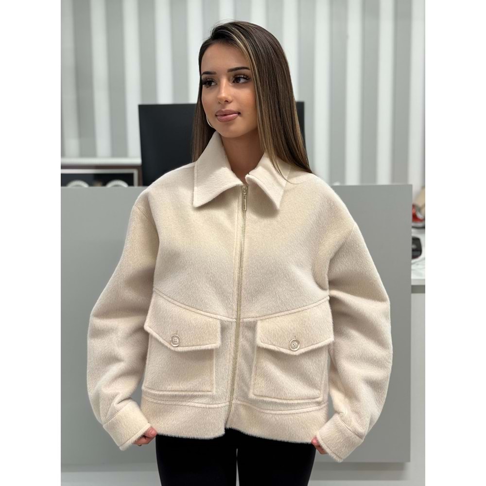 Verev Kesikli Fermuarlı Shacket 3714 - Bej - M-L - AZRA06841-55477