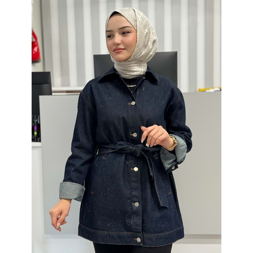 Taşlı Denim Ceket 35971 - Lacivert - XL - AZRA06844-55494