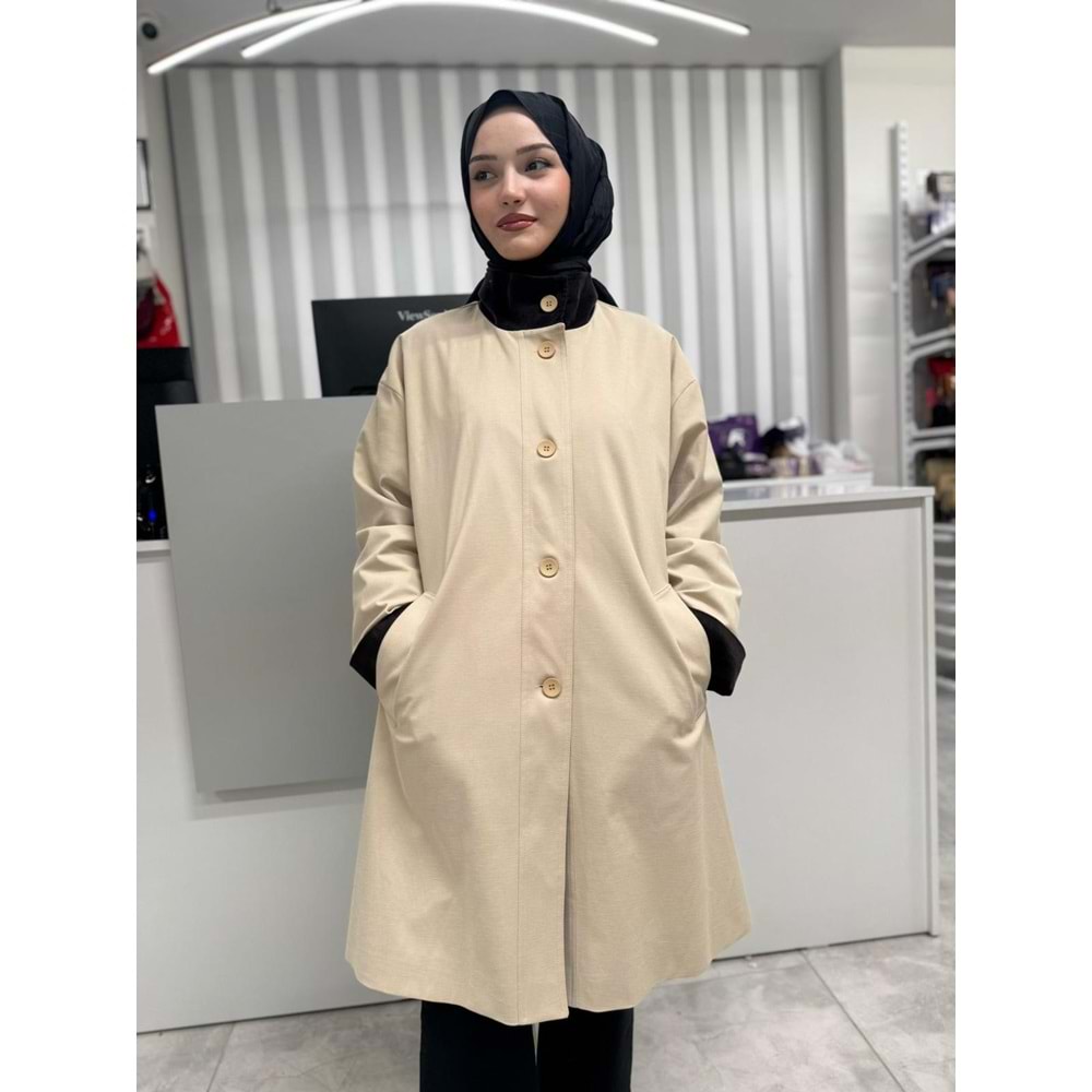 Kadife Garnili Kap 35858 - Bej - TEK BEDEN - AZRA06846-55499