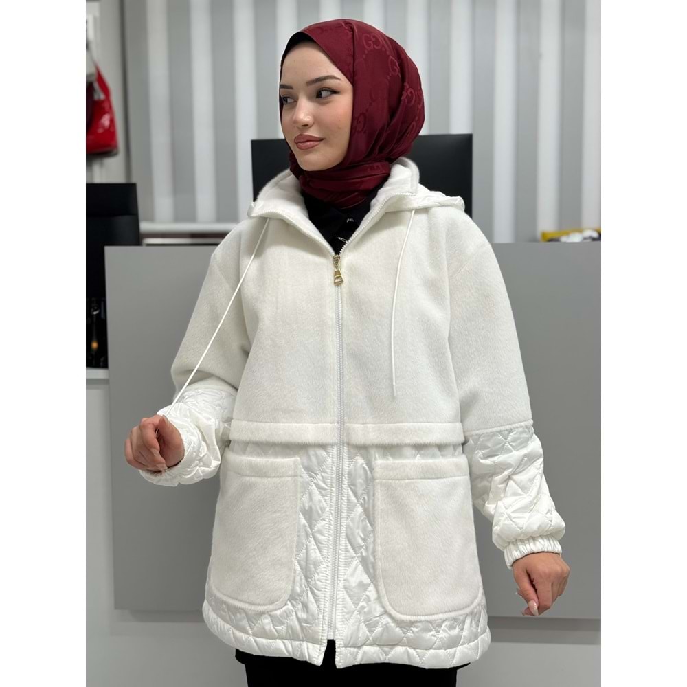 Garnili Peluş Mont 35832 - Ekru - L - AZRA06848-55506