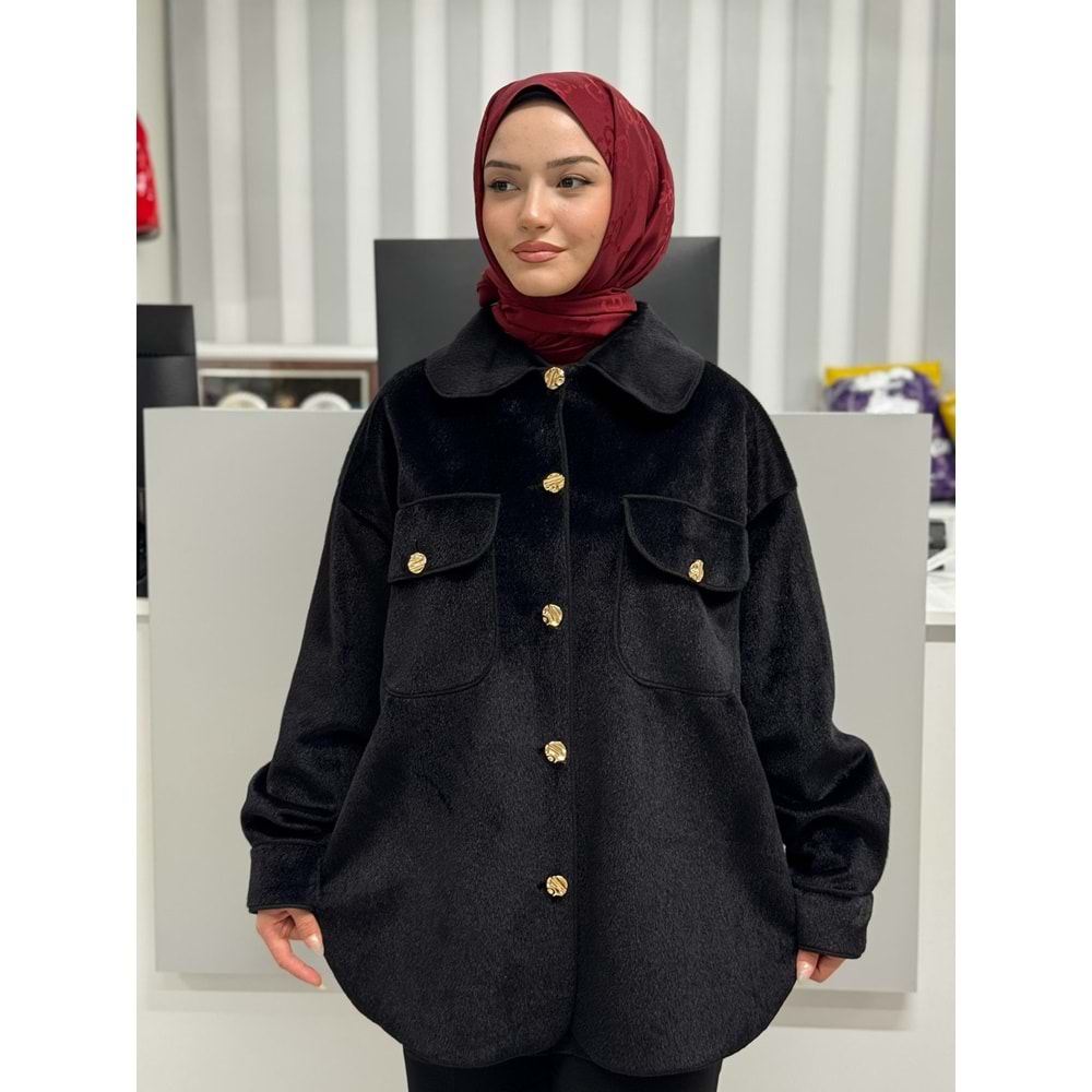 Cep ve Düğme Detaylı Shacket 35851 - Siyah - TEK BEDEN - AZRA06850-55514