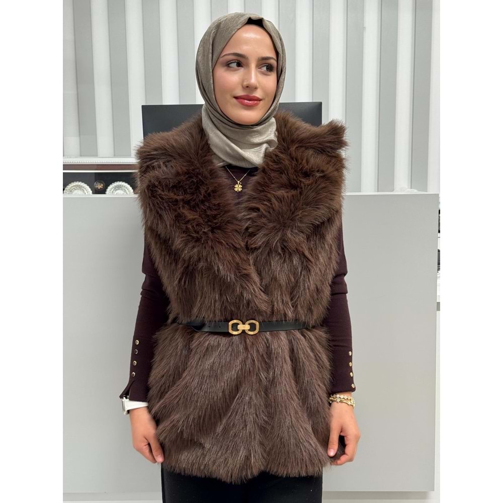 Kemerli Lolita Yelek 11155 - Acı Kahve - 40