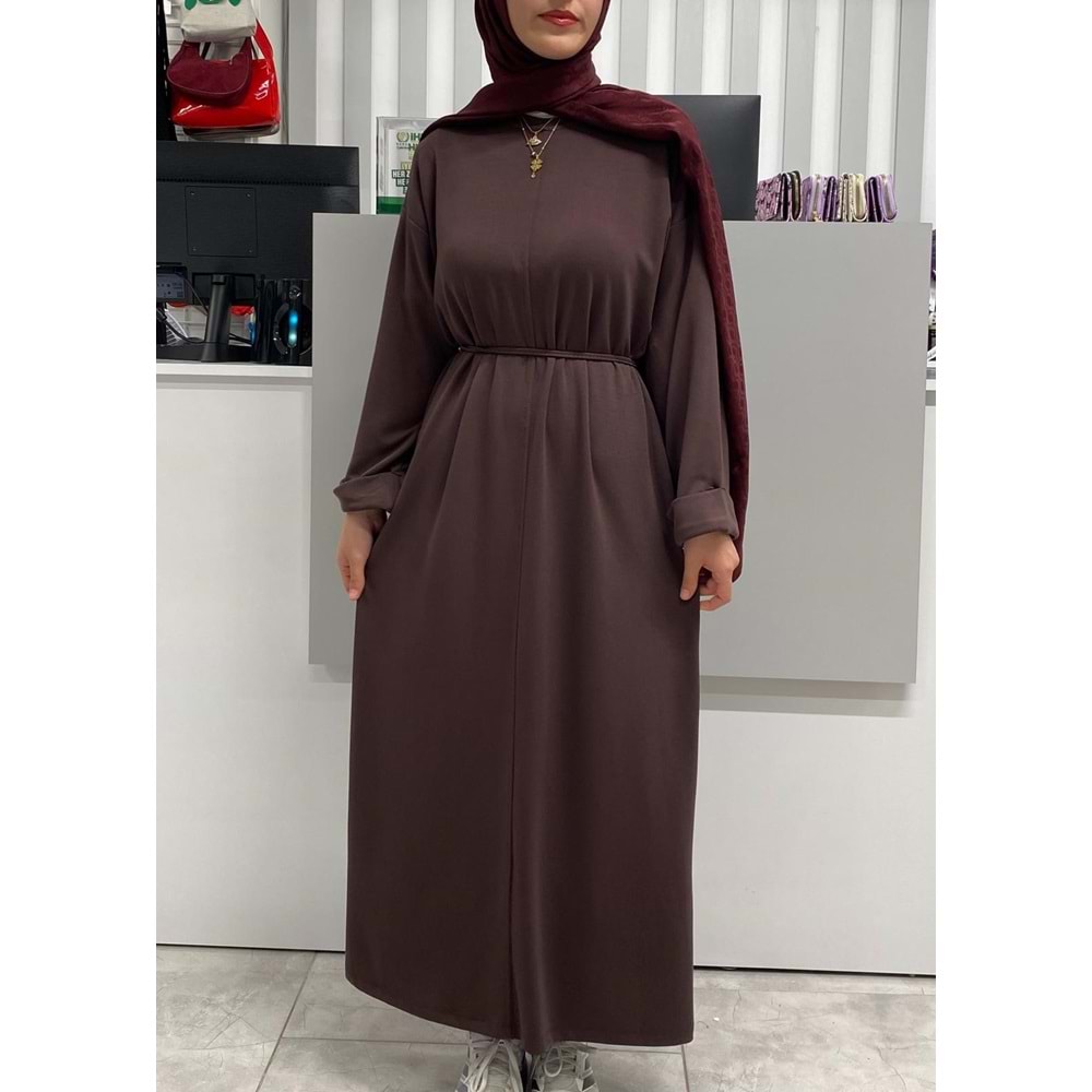 Kolu Katlamalı Elbise 1049 - Acı Kahve - S-M