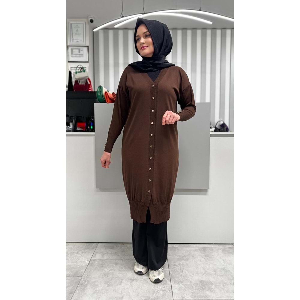 Uzun Düz Merserize Hırka 3250 - Acı Kahve - TEK BEDEN