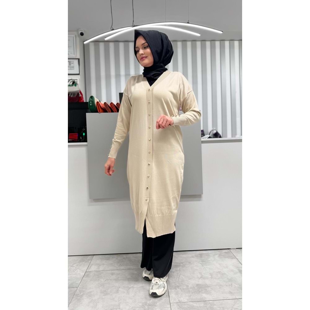 Uzun Düz Merserize Hırka 3250 - Bej - TEK BEDEN