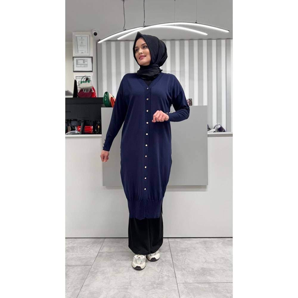 Uzun Düz Merserize Hırka 3250 - Lacivert - TEK BEDEN