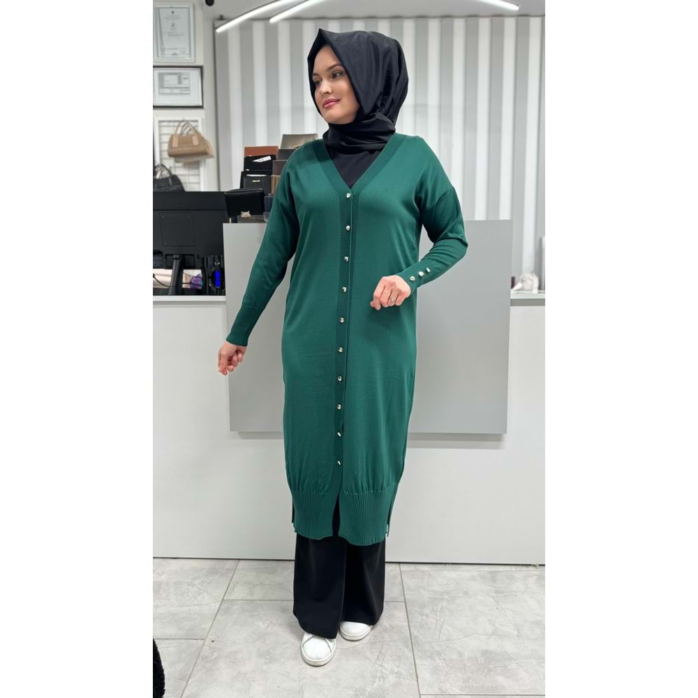 Uzun Düz Merserize Hırka 3250 - Zümrüt Yeşili - TEK BEDEN