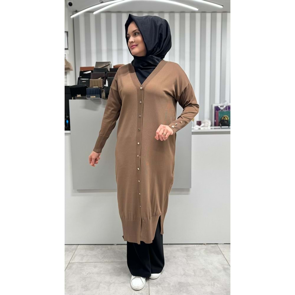 Uzun Düz Merserize Hırka 3250 - Kahve Rengi - TEK BEDEN - AZRA06904-58209