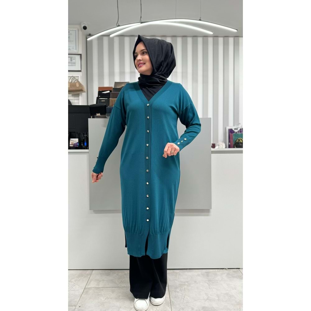 Uzun Düz Merserize Hırka 3250 - Petrol Mavi - TEK BEDEN - AZRA06904-58210