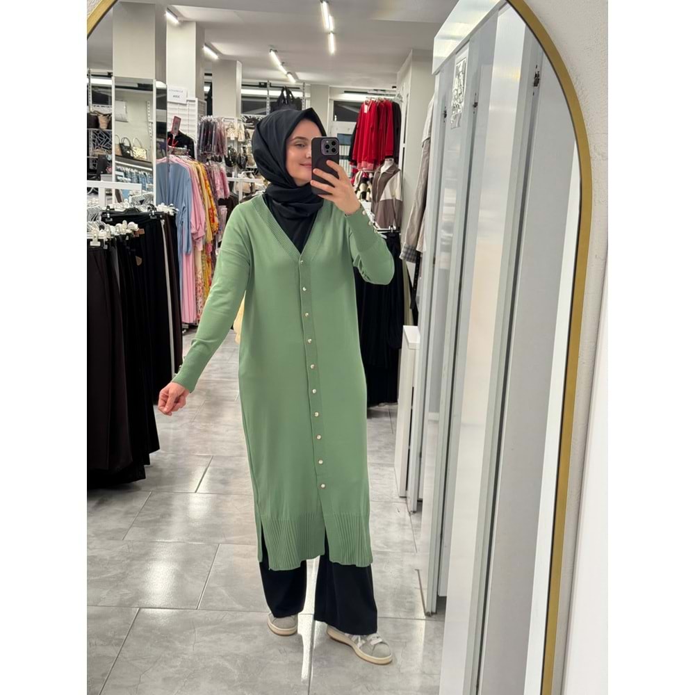 Uzun Düz Merserize Hırka 3250 - Mint Yeşili - TEK BEDEN