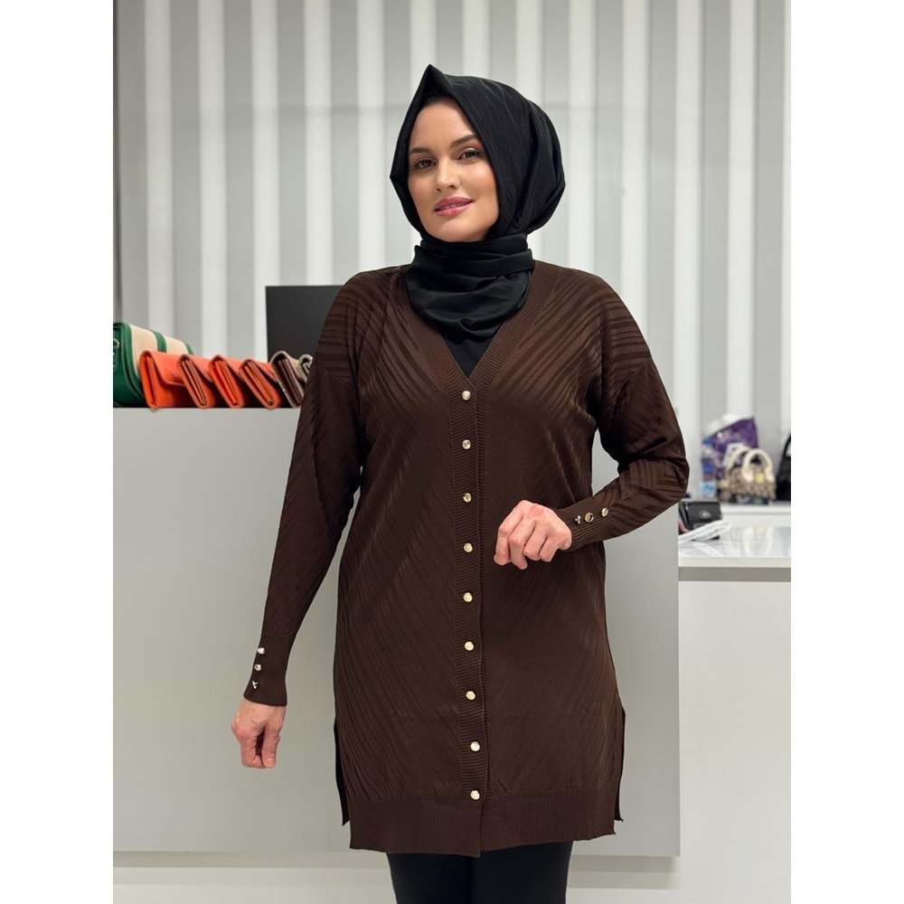 Çapraz Desenli Merserize Hırka 3198 - Acı Kahve - TEK BEDEN