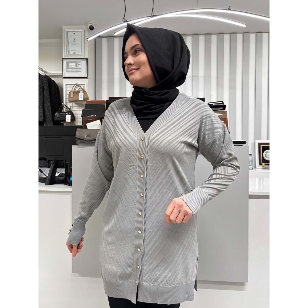 Çapraz Desenli Merserize Hırka 3198 - Gri - TEK BEDEN - AZRA06905-58120