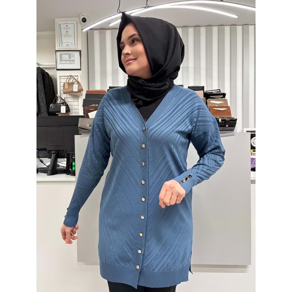 Çapraz Desenli Merserize Hırka 3198 - Mavi - TEK BEDEN - AZRA06905-58122