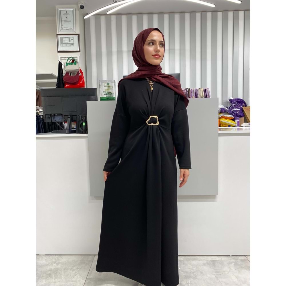 Gold Detaylı Elbise 5253 - Siyah - L-XL