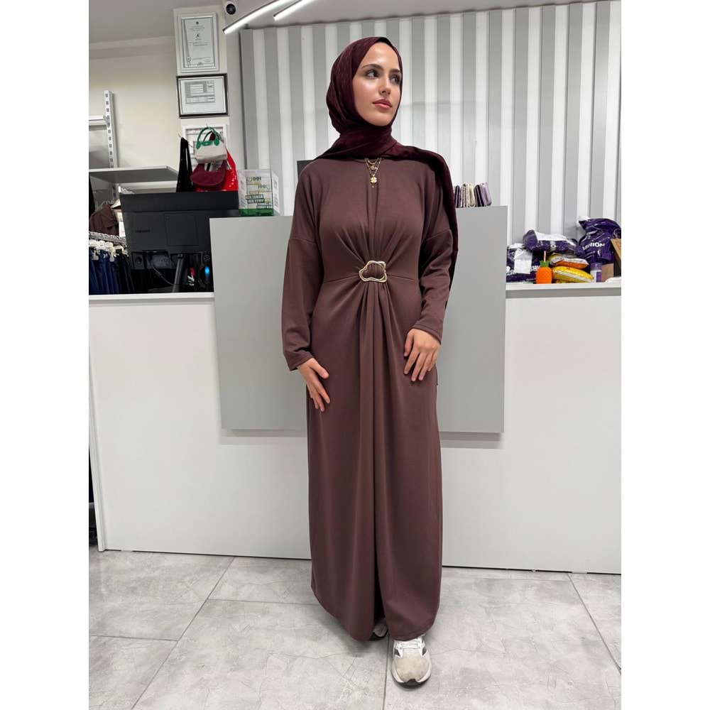 Gold Detaylı Elbise 5253 - Acı Kahve - L-XL