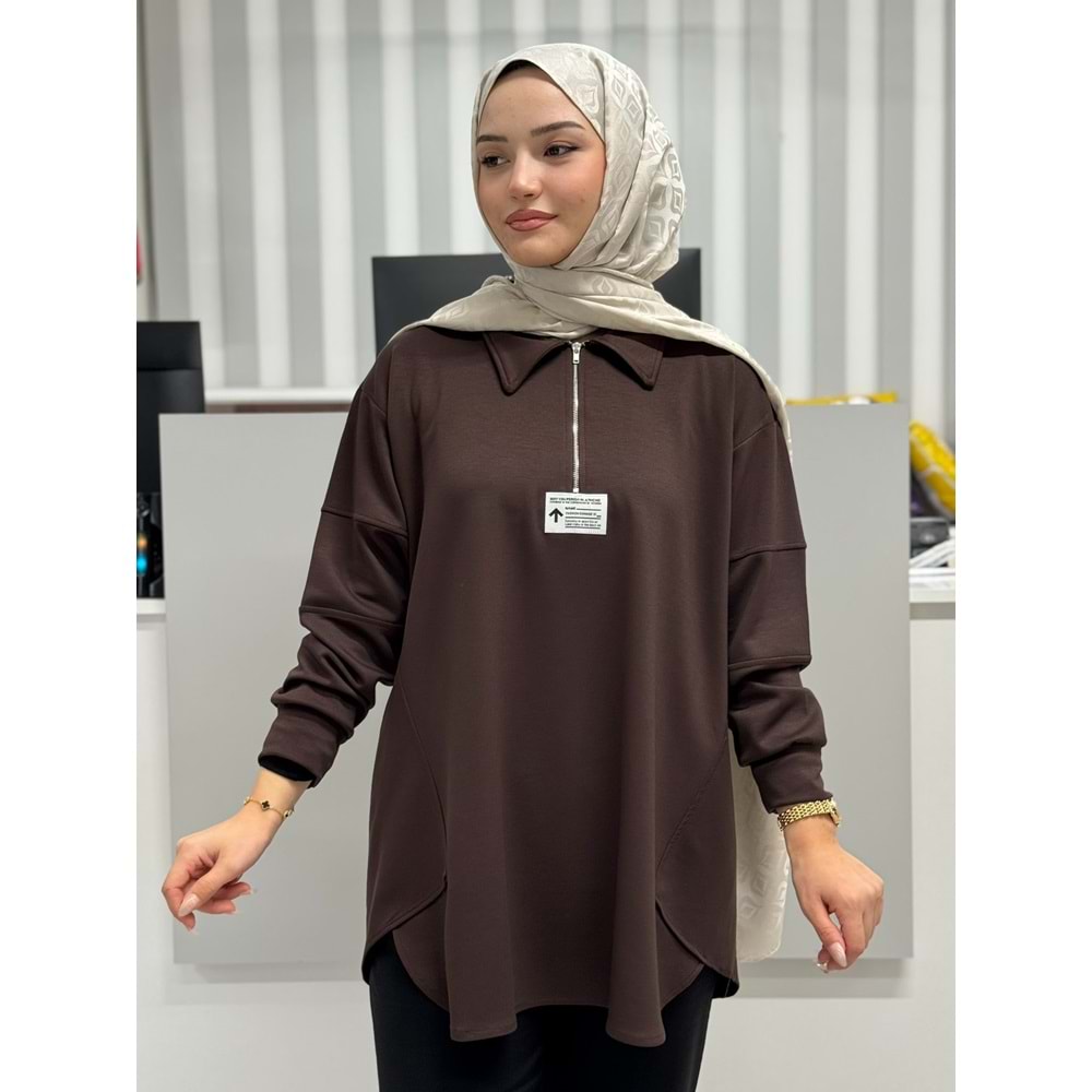 Oysho Yakalı Tunik 1038 - Kahve Rengi - L-XL