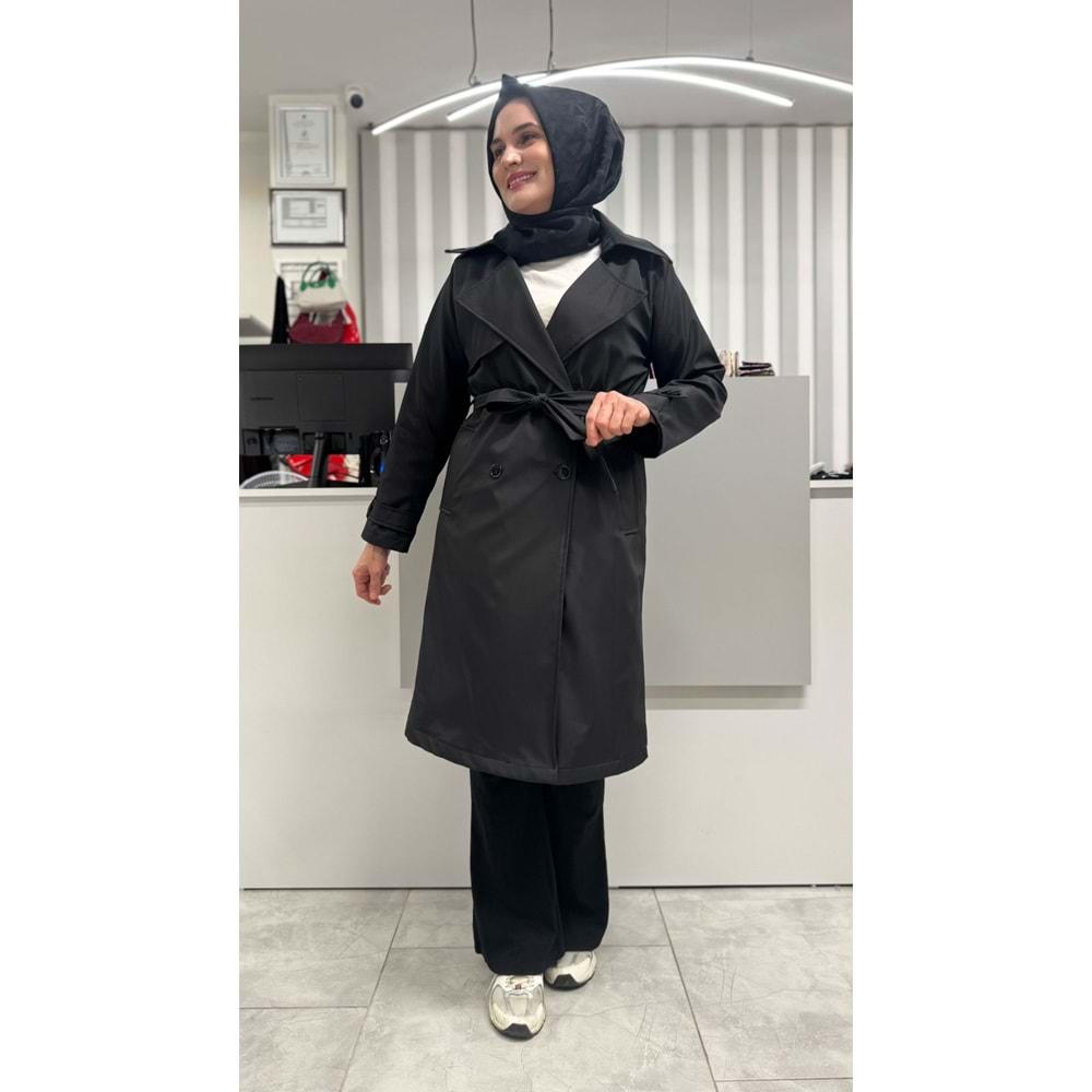 Kravuze Yaka Trençkot 5918 - Siyah - 44