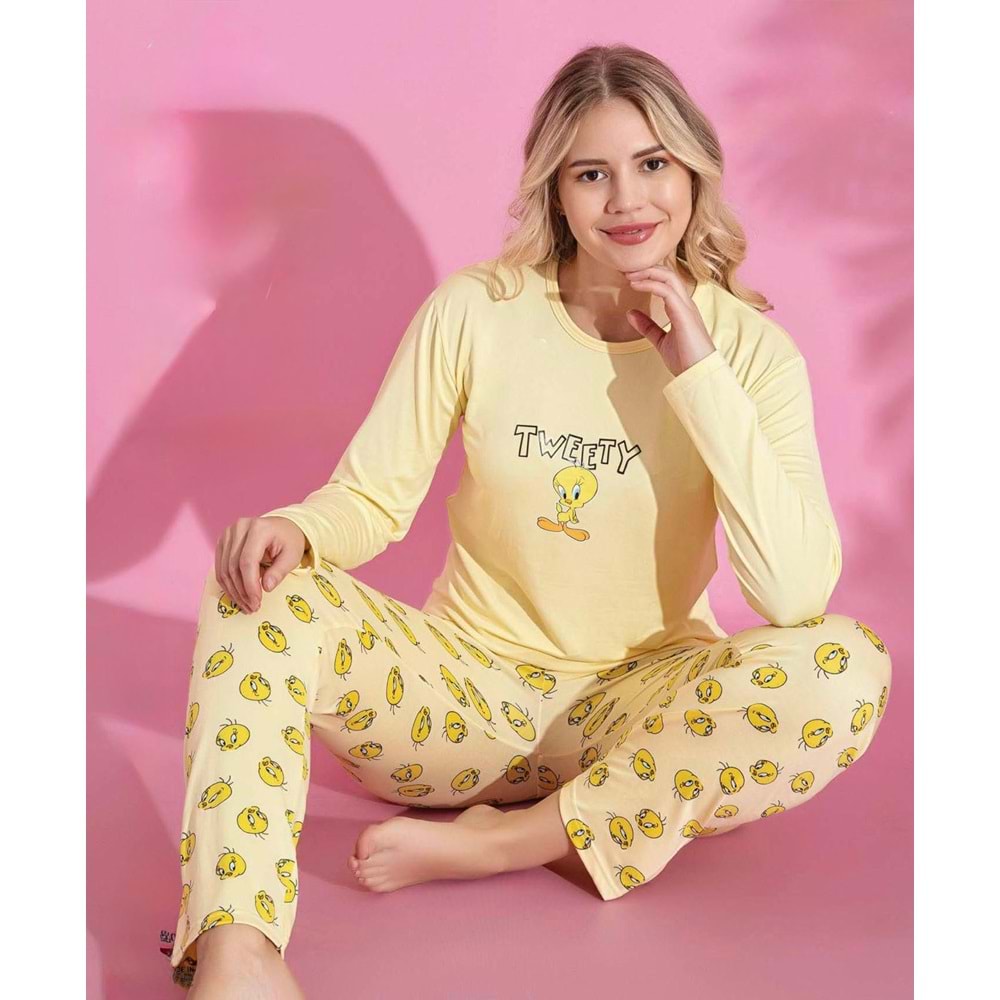 Tweety Baskılı Pijama Takımı 1607 - Sarı - XXL - AZRA06942-55954